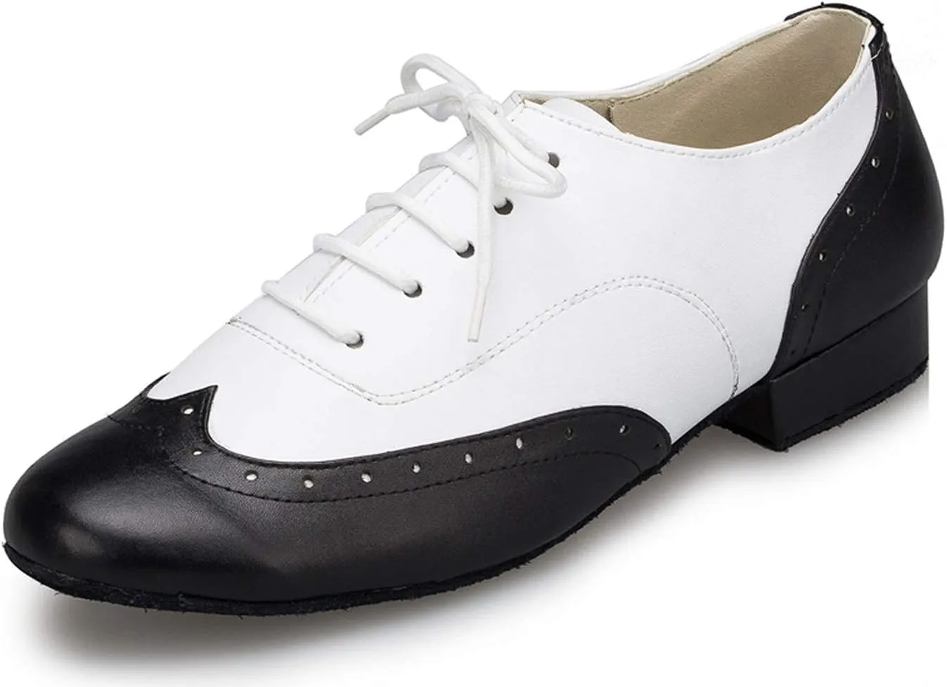 Honeystore Men's Lace-up Dance Shoes Round-Toe Splice Leather Modern Tango Jazz Ballroom Latin