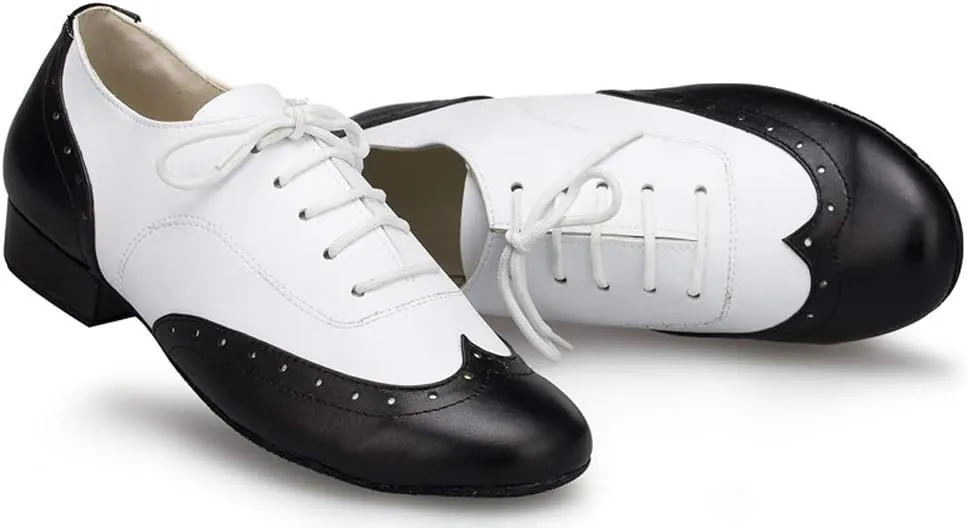 Honeystore Men's Lace-up Dance Shoes Round-Toe Splice Leather Modern Tango Jazz Ballroom Latin