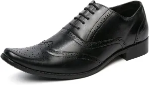 HOOENG Dress Shoes for Men Lace Up Brogue Embossed Wing Tip Plain Burnished Toe Vegan Leather Rubber Sole Non Slip Resistant Prom (Color : Black, Size : 7)