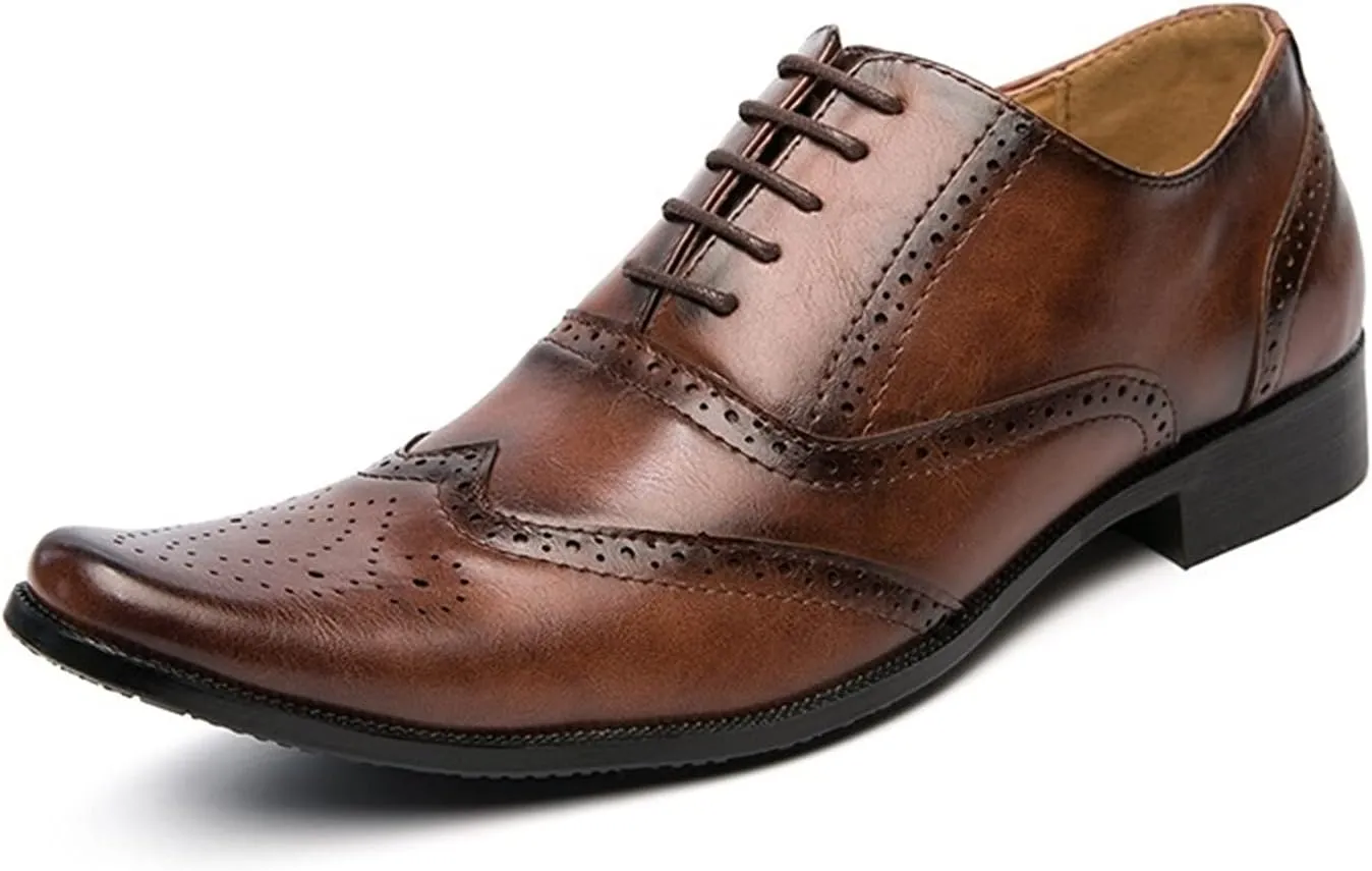 HOOENG Dress Shoes for Men Lace Up Brogue Embossed Wing Tip Plain Burnished Toe Vegan Leather Rubber Sole Non Slip Resistant Prom (Color : Brown, Size : 10)