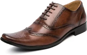 HOOENG Dress Shoes for Men Lace Up Brogue Embossed Wing Tip Plain Burnished Toe Vegan Leather Rubber Sole Non Slip Resistant Prom (Color : Brown, Size : 10)