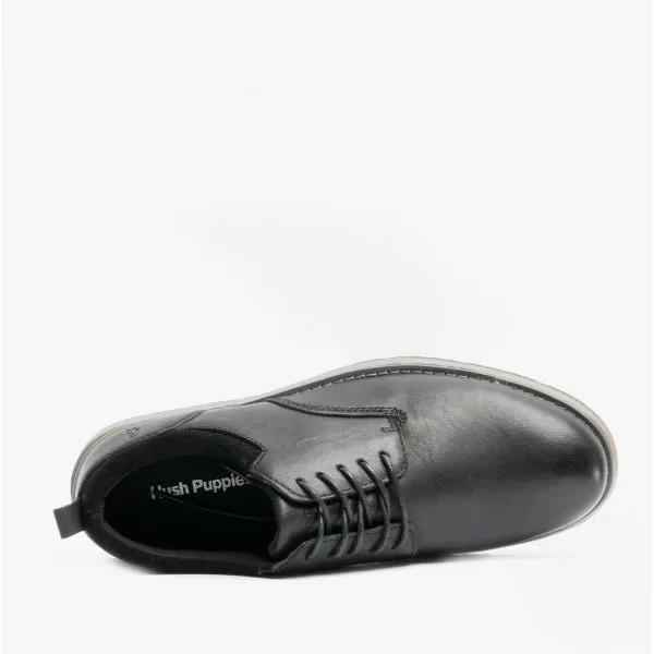 Hush Puppies DYLAN Mens Leather Derby Shoes Black
