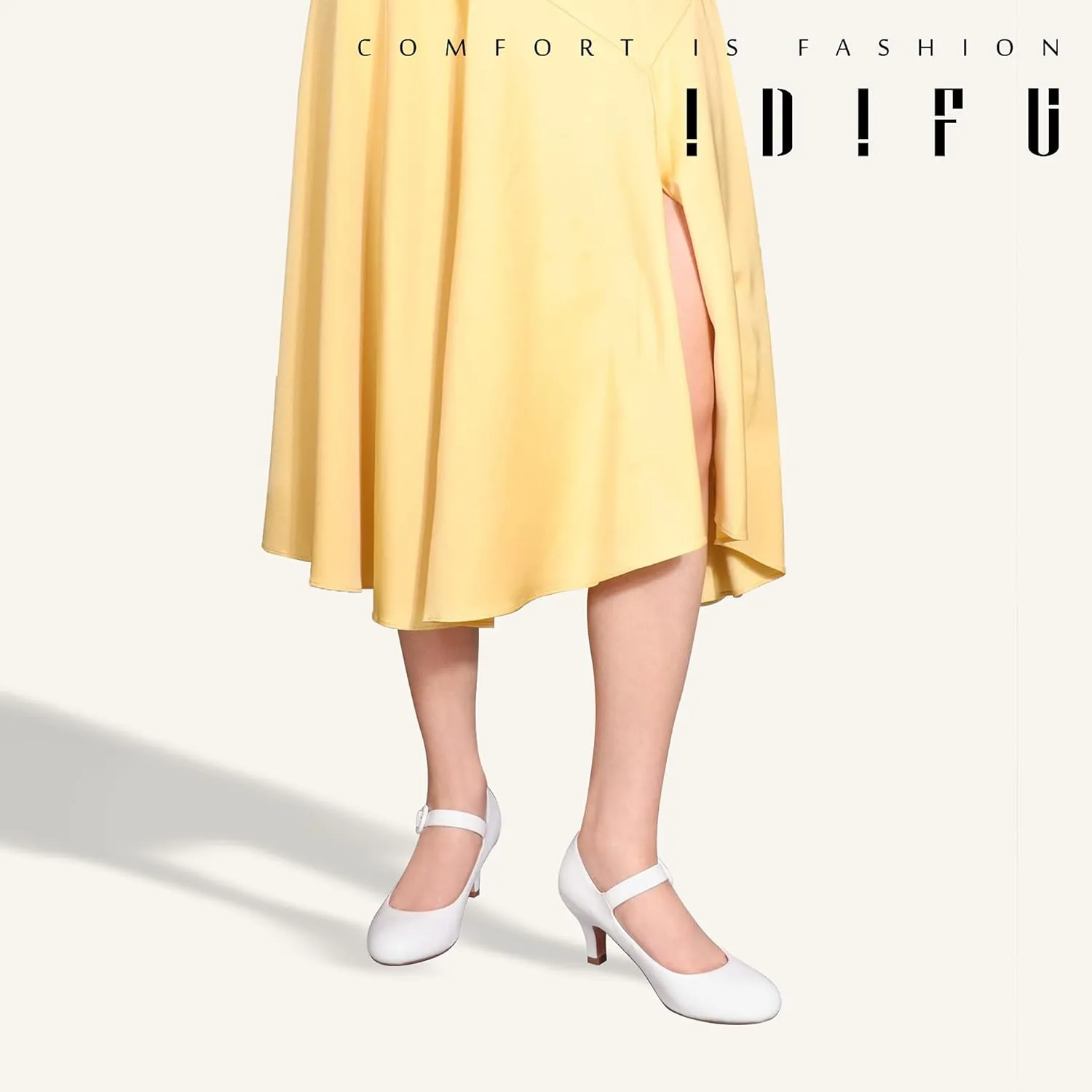 IDIFU Women's Jessy Dress Mary Jane Shoes Low Kitten Heels Closed Round Toe Office Work Wedding Pumps