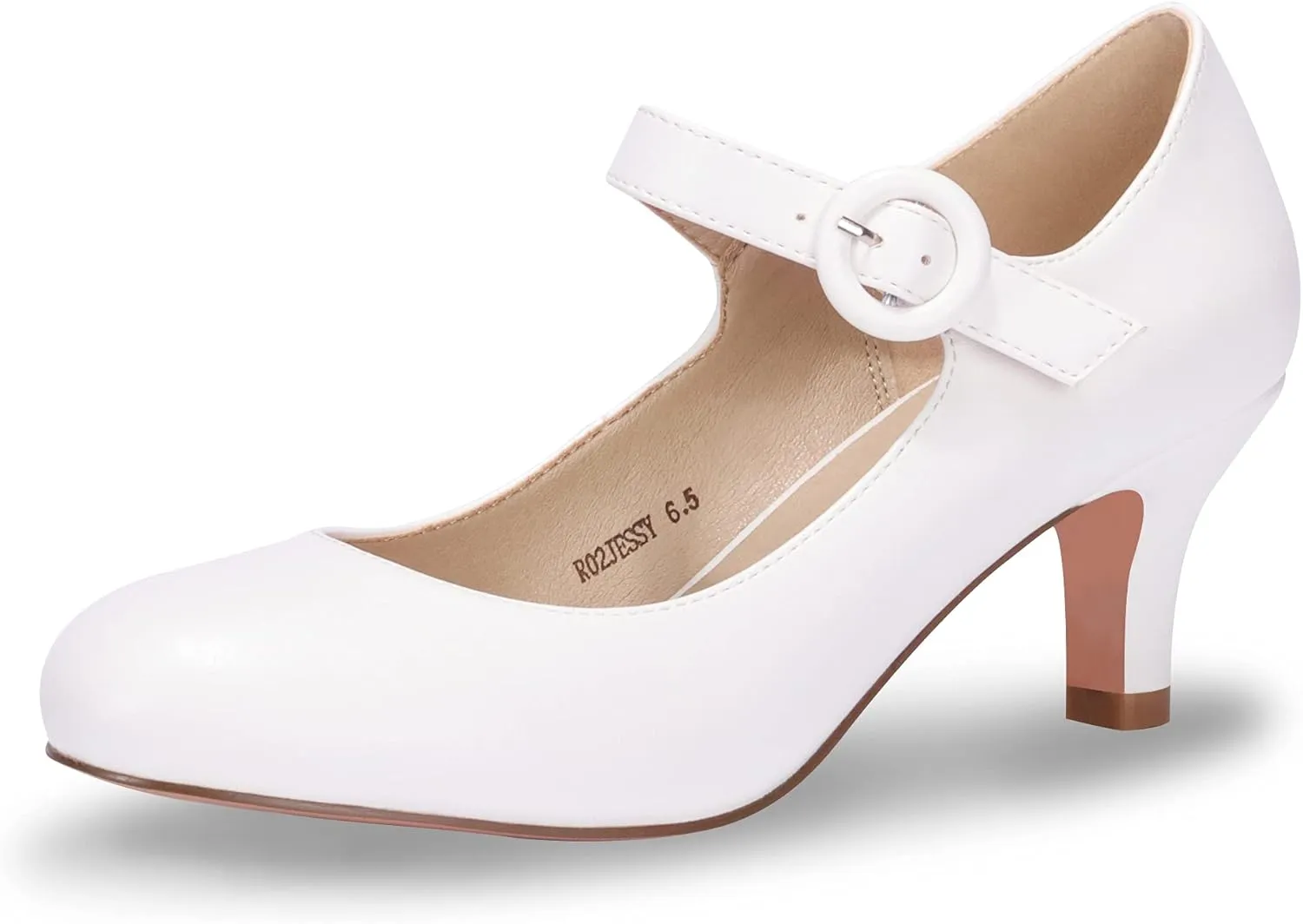 IDIFU Women's Jessy Dress Mary Jane Shoes Low Kitten Heels Closed Round Toe Office Work Wedding Pumps