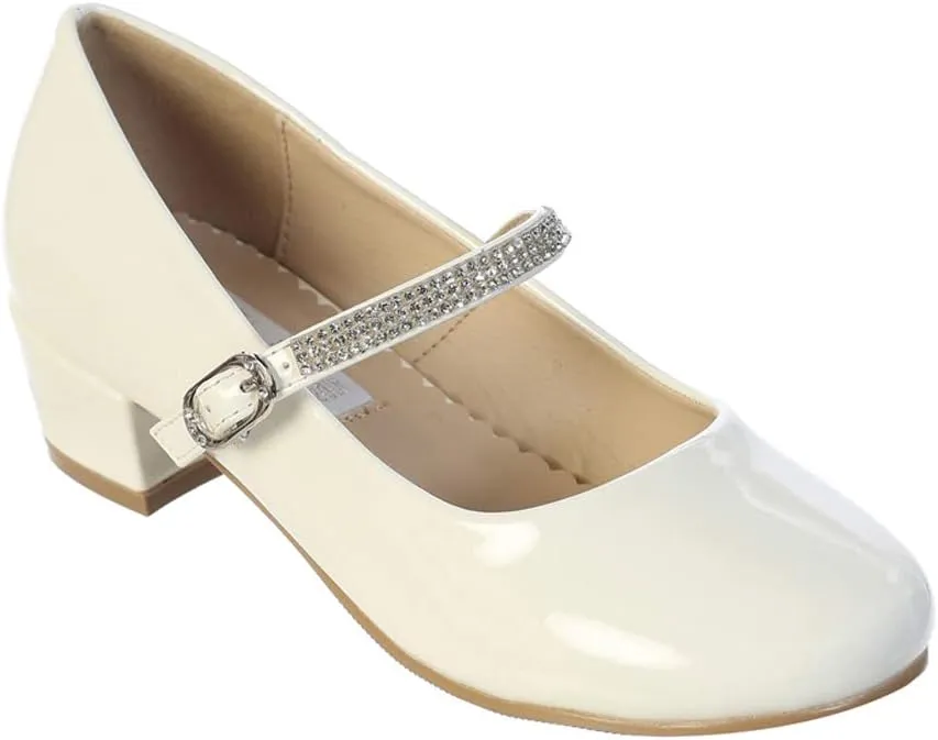 iGirlDress Little Girls Big Girls Patent Heel with Rhinestone Strap Flower Girls Mary Jane Shoes (Size 9-5 Youth)