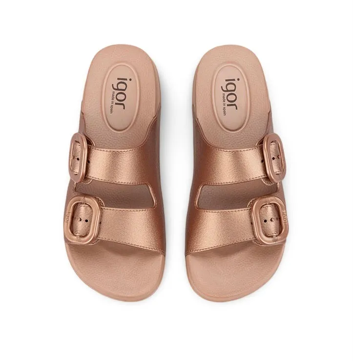 Igor Ladies Strap Mule Sandal Habanna Metal S10345-099