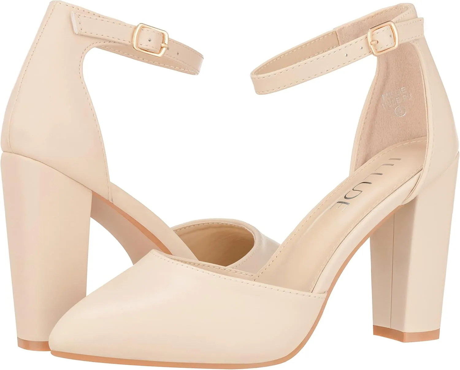ILLUDE Women's High Block Heels Pumps Pointed Closed Toe Ankle Strap High Heel Pump Shoes