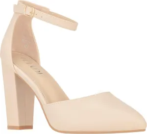 ILLUDE Women's High Block Heels Pumps Pointed Closed Toe Ankle Strap High Heel Pump Shoes