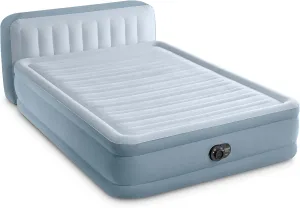 Intex 64449ED Dura-Beam Deluxe Plush Air Mattress with Headboard: Fiber-Tech - Queen Size - Built-in Electric Pump - 18in Bed Height - 600lb Weight Capacity