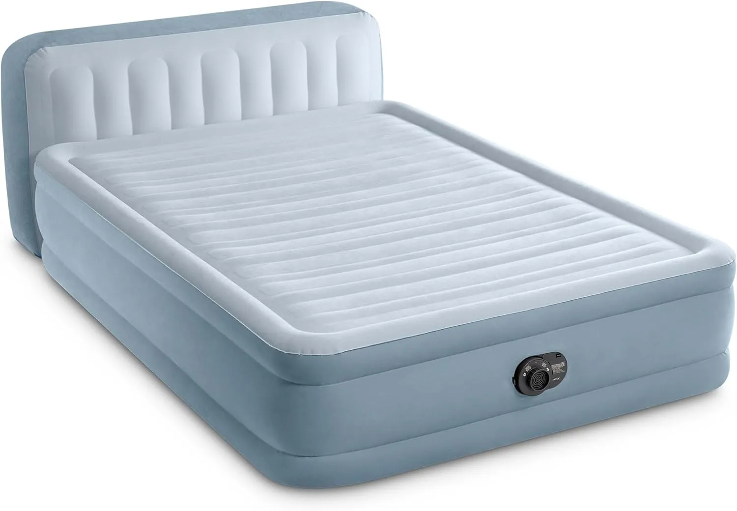 Intex 64449ED Dura-Beam Deluxe Plush Air Mattress with Headboard: Fiber-Tech - Queen Size - Built-in Electric Pump - 18in Bed Height - 600lb Weight Capacity