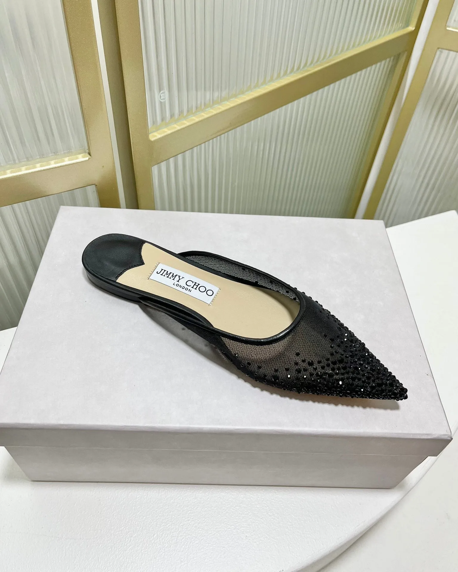 Jimmy Mule In Black Mesh Fabric With Swarovski Crystal 597874