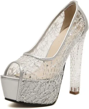 JOEupin Women Lace Sexy Pumps Shoe Peep Toe Elegant Wedding Party Platform Heels Ankle Strap Vintage Bride Pump Shoes
