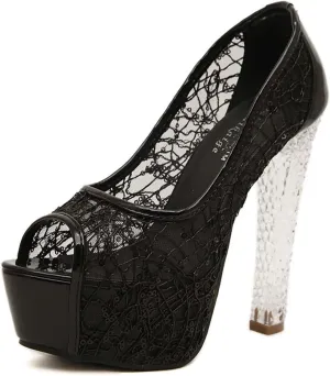 JOEupin Women Lace Sexy Pumps Shoe Peep Toe Elegant Wedding Party Platform Heels Ankle Strap Vintage Bride Pump Shoes