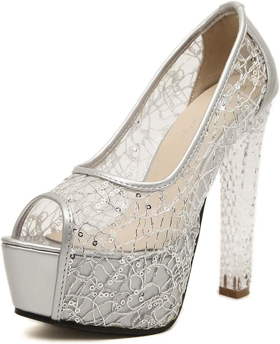JOEupin Women Lace Sexy Pumps Shoe Peep Toe Elegant Wedding Party Platform Heels Ankle Strap Vintage Bride Pump Shoes