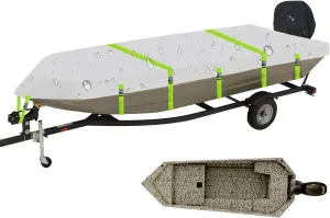 Jon Boat Cover Fit War Eagle 548/548LDV/548 Pro/548 Classic, 14-16ft Trailerable 900D Heavy Duty with PU Coating 100% Waterproof & UV-Resistant, [Motor Cover Included]