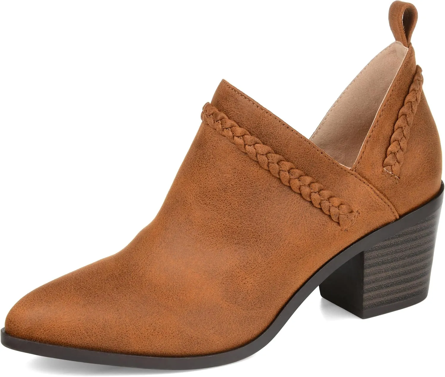 Journee Womens Sophie Pull On Stacked Heel Booties Brown