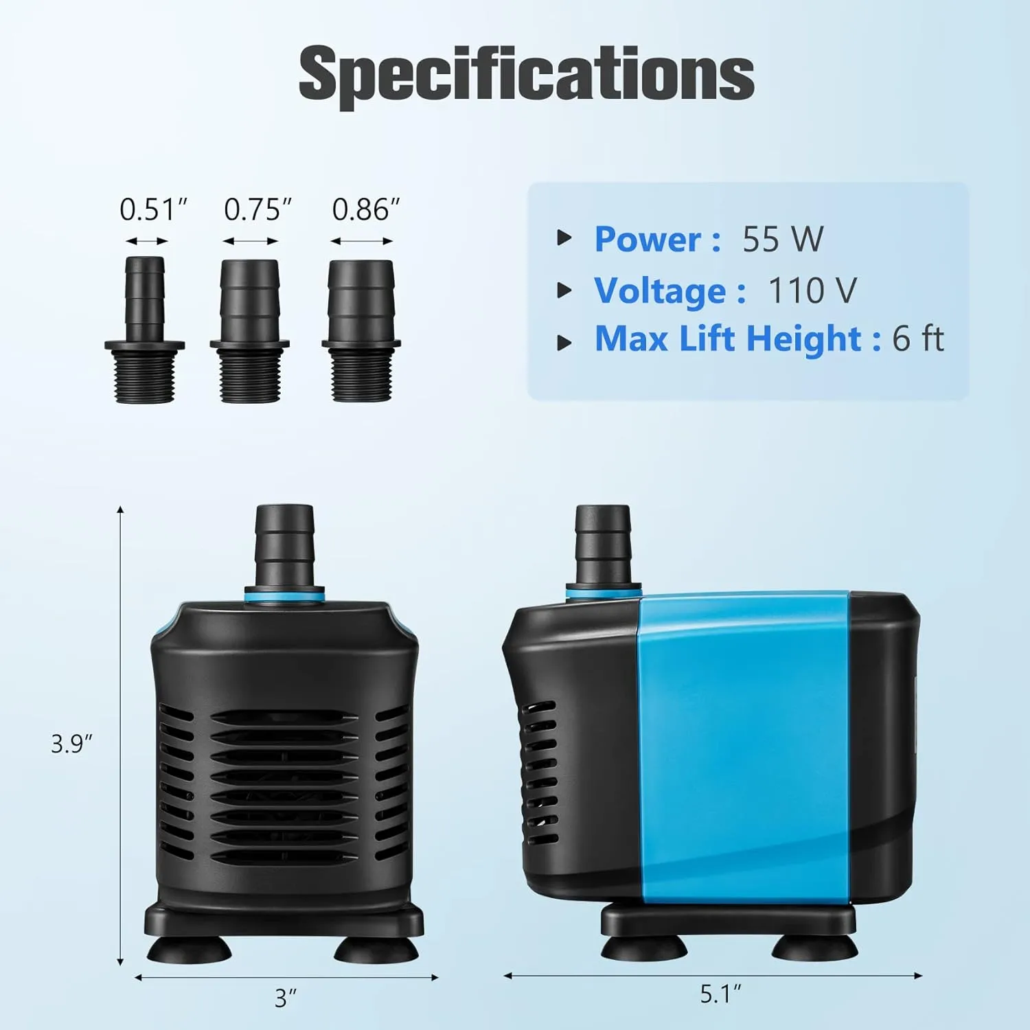 KEDSUM 660GPH Submersible Pump(3000L/H, 55W), Ultra Quiet Water Pump with 6ft High Lift, Aquarium Pump with 6.5ft Power Cord, 3 Nozzles for Fish Tank, Aquarium, Pond, Statuary, Hydroponics