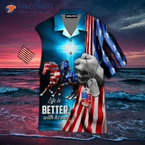 Kentucky Derby Horses With American Flag Hawaiian Shirts