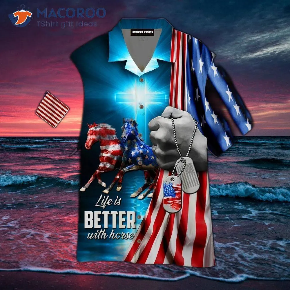 Kentucky Derby Horses With American Flag Hawaiian Shirts