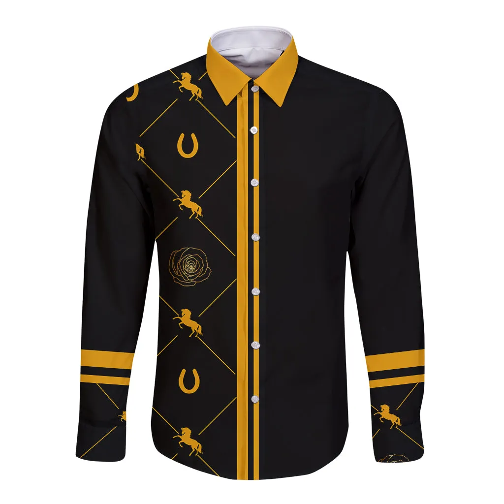 Kentucky Derby Long Sleeve Button Shirt Luxury Black And Gold LT7