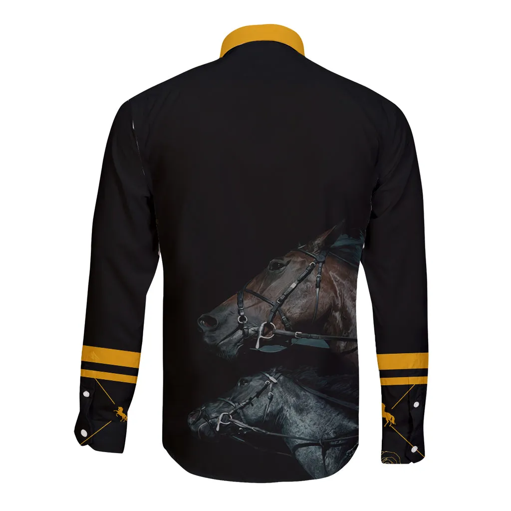 Kentucky Derby Long Sleeve Button Shirt Luxury Black And Gold LT7