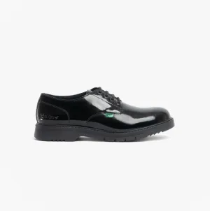 Kickers FINLEY LO Girls Leather Derby Shoes Patent Black