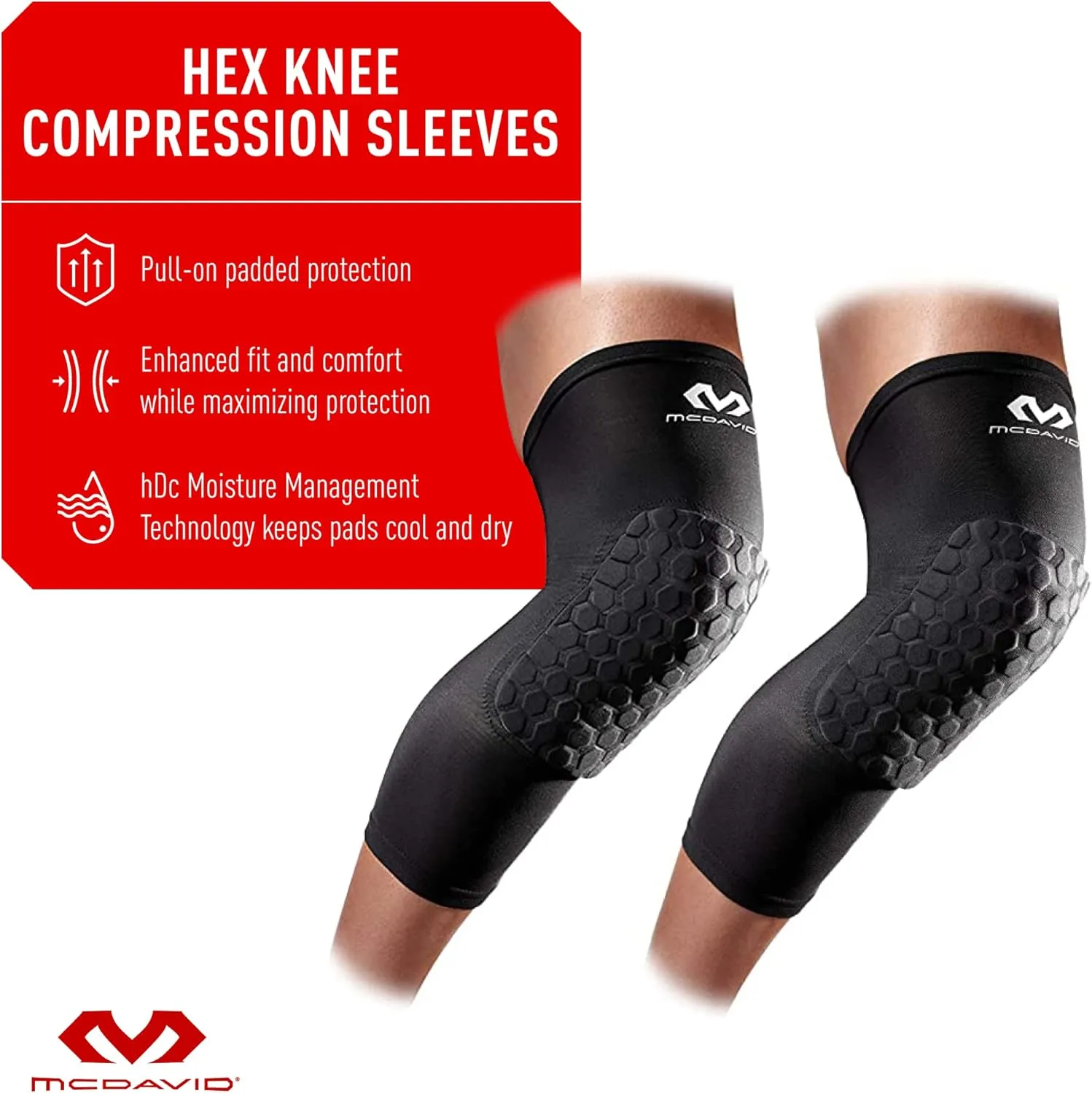 Knee Compression Sleeves: McDavid Hex Knee Pads Compression Leg Sleeve for Basketball, Volleyball, Weightlifting, and More - Pair of Sleeves