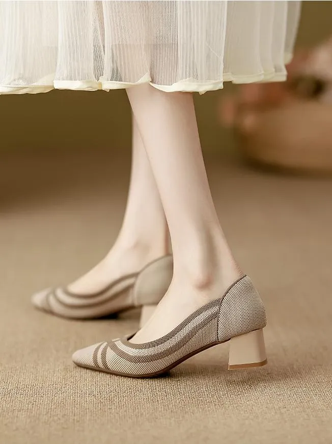 Knitted Pointed Toe Low Heel Shoes