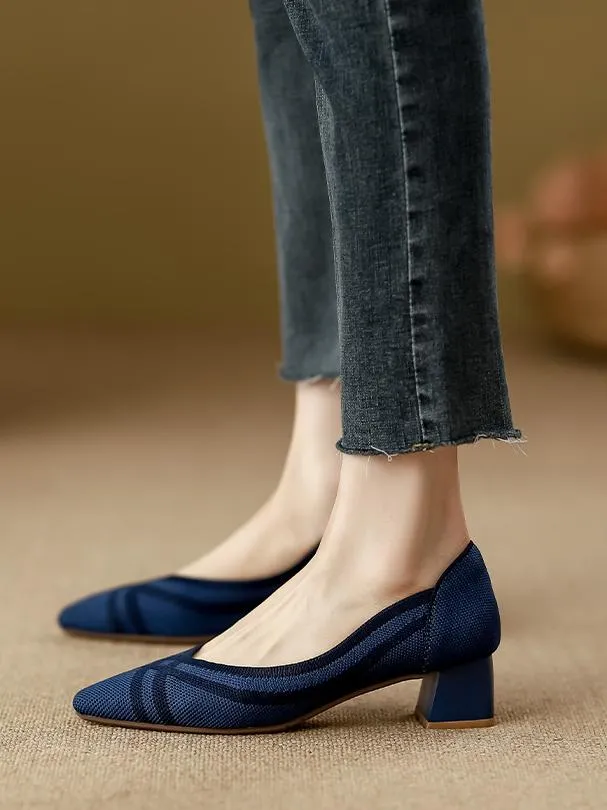 Knitted Pointed Toe Low Heel Shoes