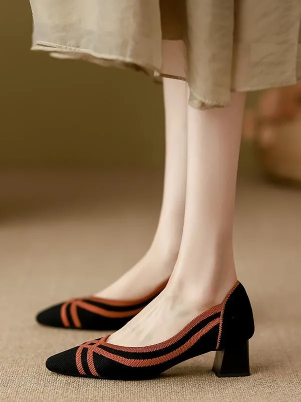 Knitted Pointed Toe Low Heel Shoes