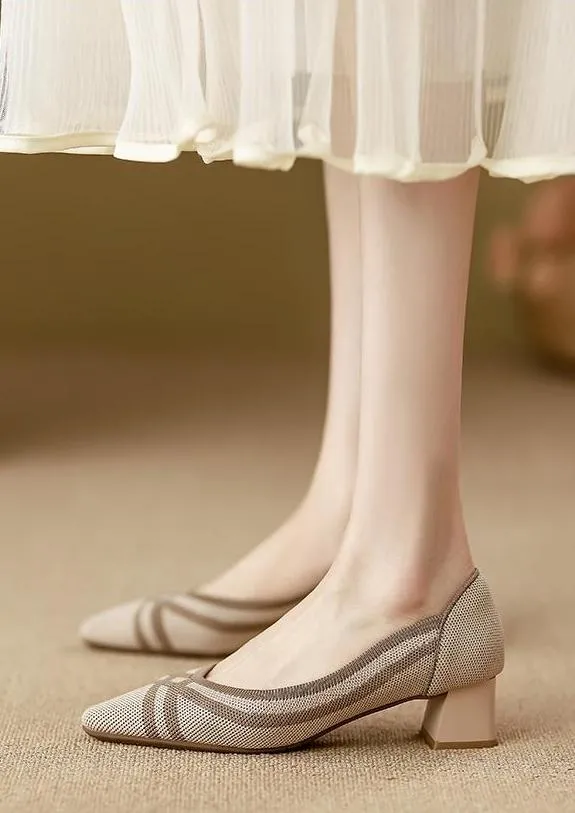 Knitted Pointed Toe Low Heel Shoes
