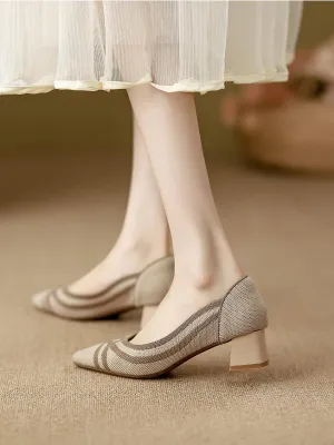Knitted Pointed Toe Low Heel Shoes