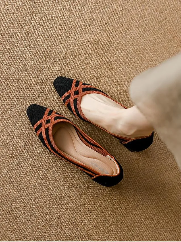 Knitted Pointed Toe Low Heel Shoes
