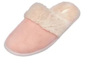 Ladies Pink Memory Foam Faux Fur Lined Mule Slippers House Shoes
