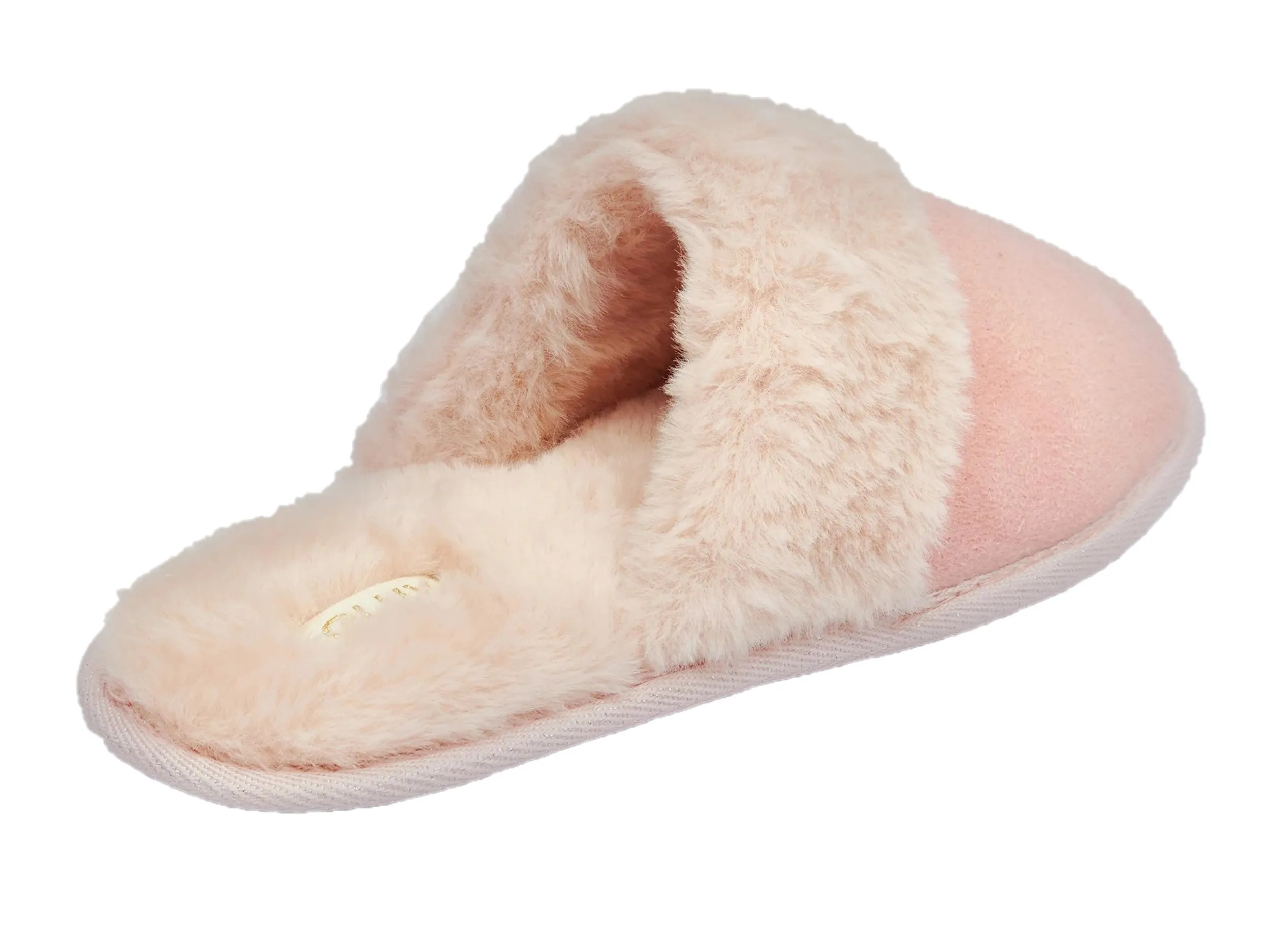Ladies Pink Memory Foam Faux Fur Lined Mule Slippers House Shoes