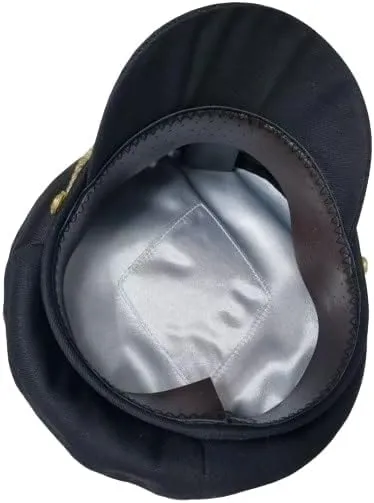 Lancaster Vintage Boat Captain Hat, Navy Blue with Gold Embroidered Details, Skipper Cap