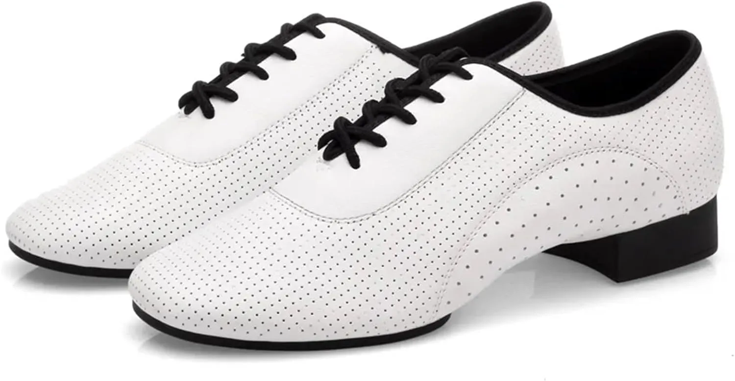 latin dance shoes man Men Salsa Tango Modern Leather Square Heels Adults Party Latin Dance White Low Heel Ballroom Dancing Shoe
