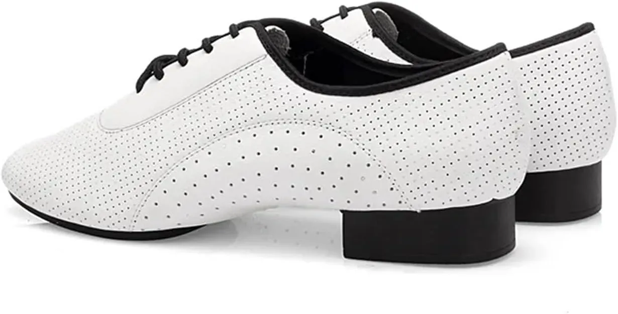 latin dance shoes man Men Salsa Tango Modern Leather Square Heels Adults Party Latin Dance White Low Heel Ballroom Dancing Shoe