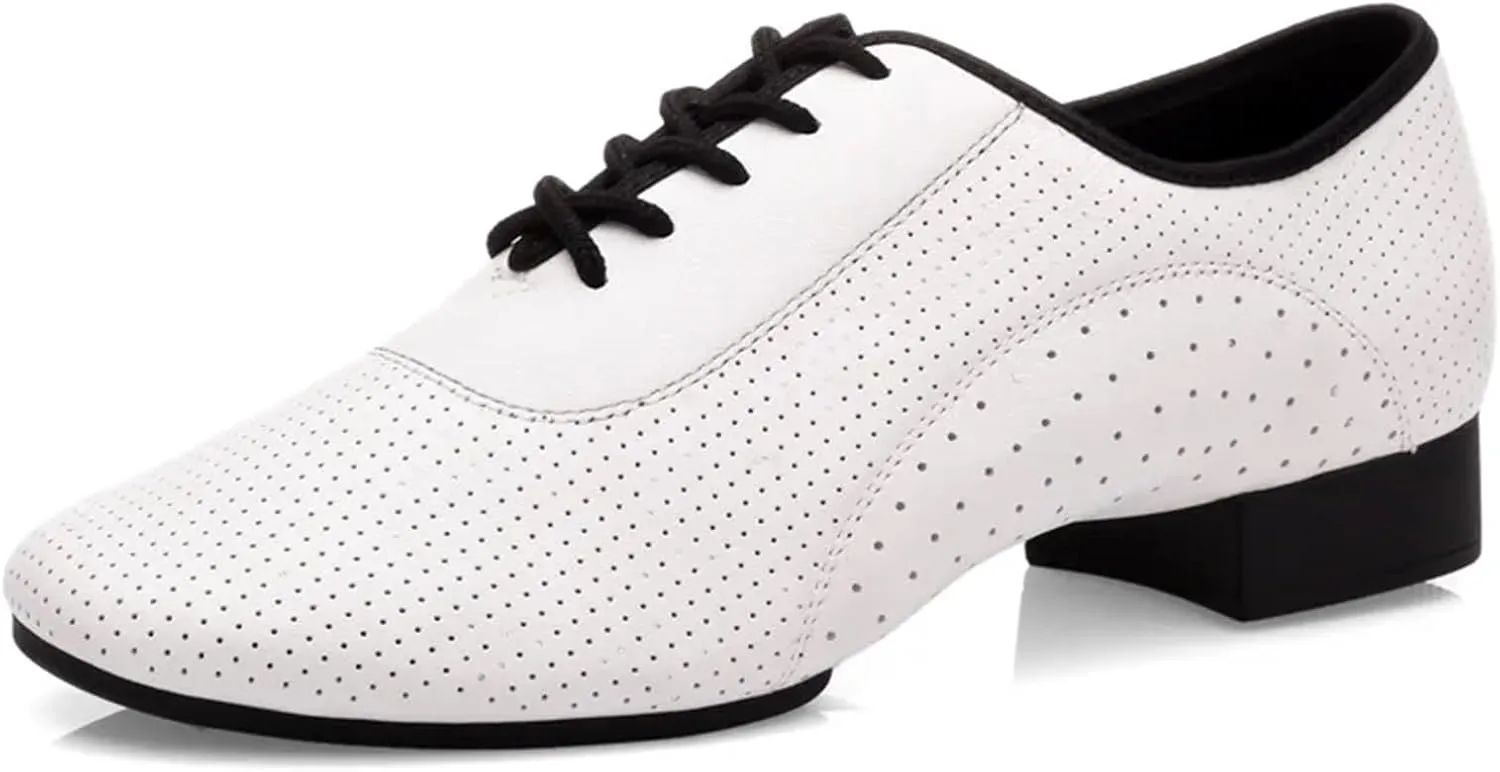 latin dance shoes man Men Salsa Tango Modern Leather Square Heels Adults Party Latin Dance White Low Heel Ballroom Dancing Shoe