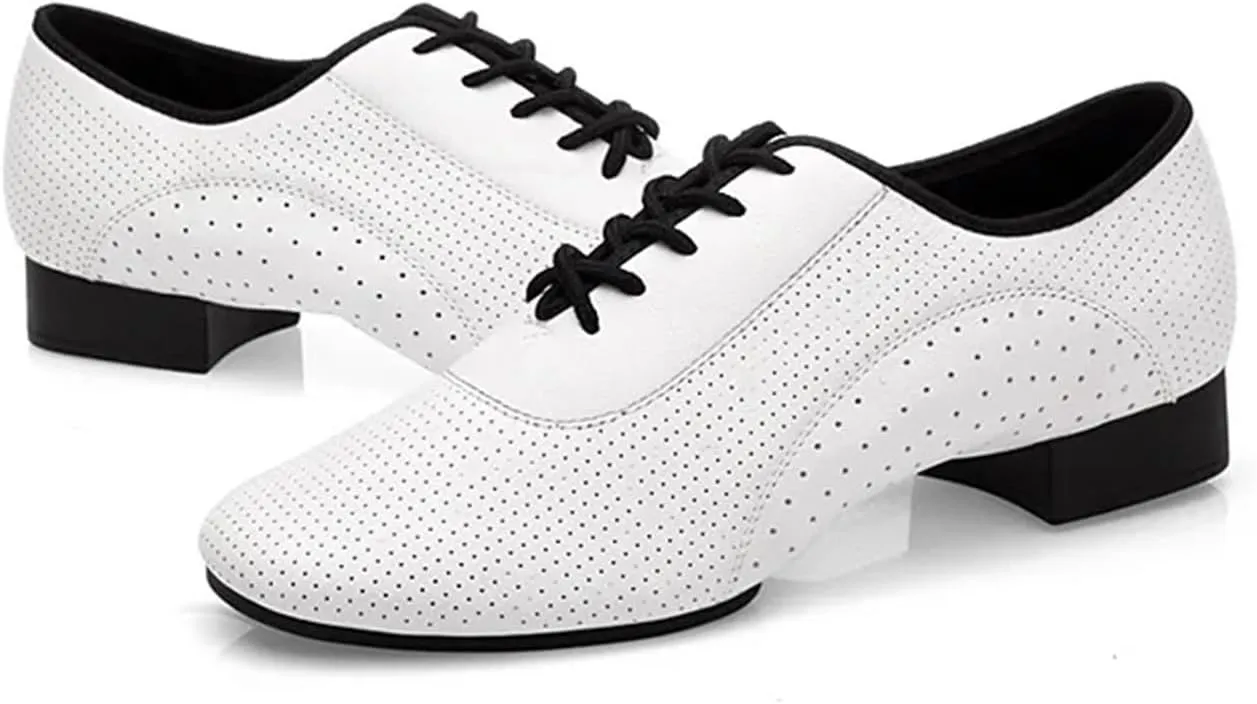 latin dance shoes man Men Salsa Tango Modern Leather Square Heels Adults Party Latin Dance White Low Heel Ballroom Dancing Shoe