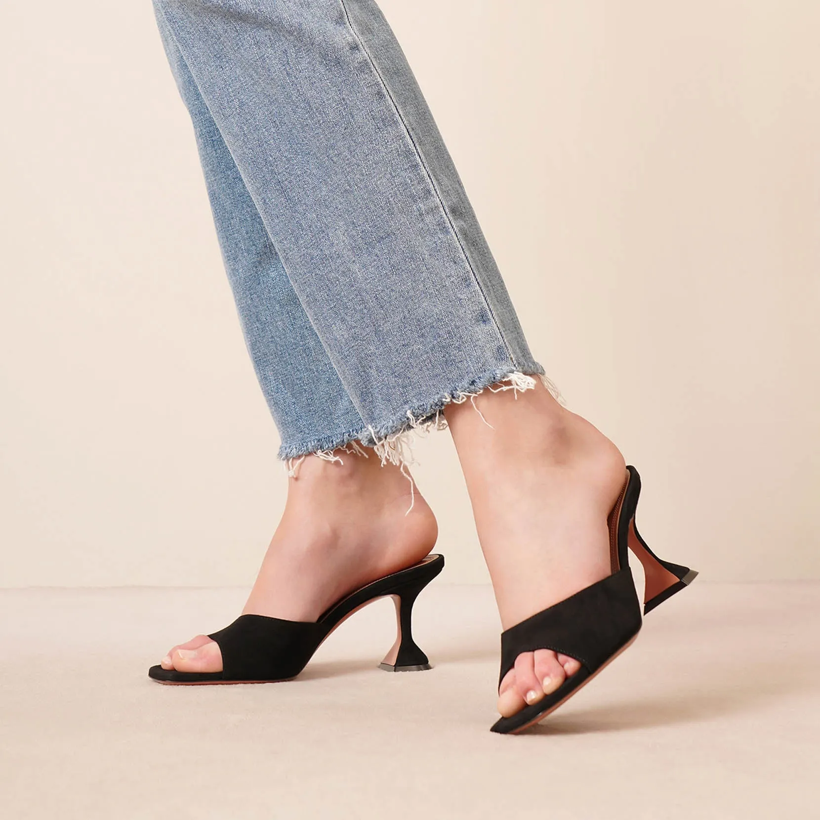 Lupita 70 black suede mule sandals