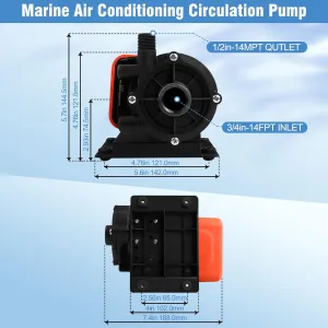 Marine Air Conditioning Circulation Pump 500 GPH, 115V Marine AC Pump, Marine Air Conditioner Magnetic Drive Raw Water Circulation Pump, 115V Submersible