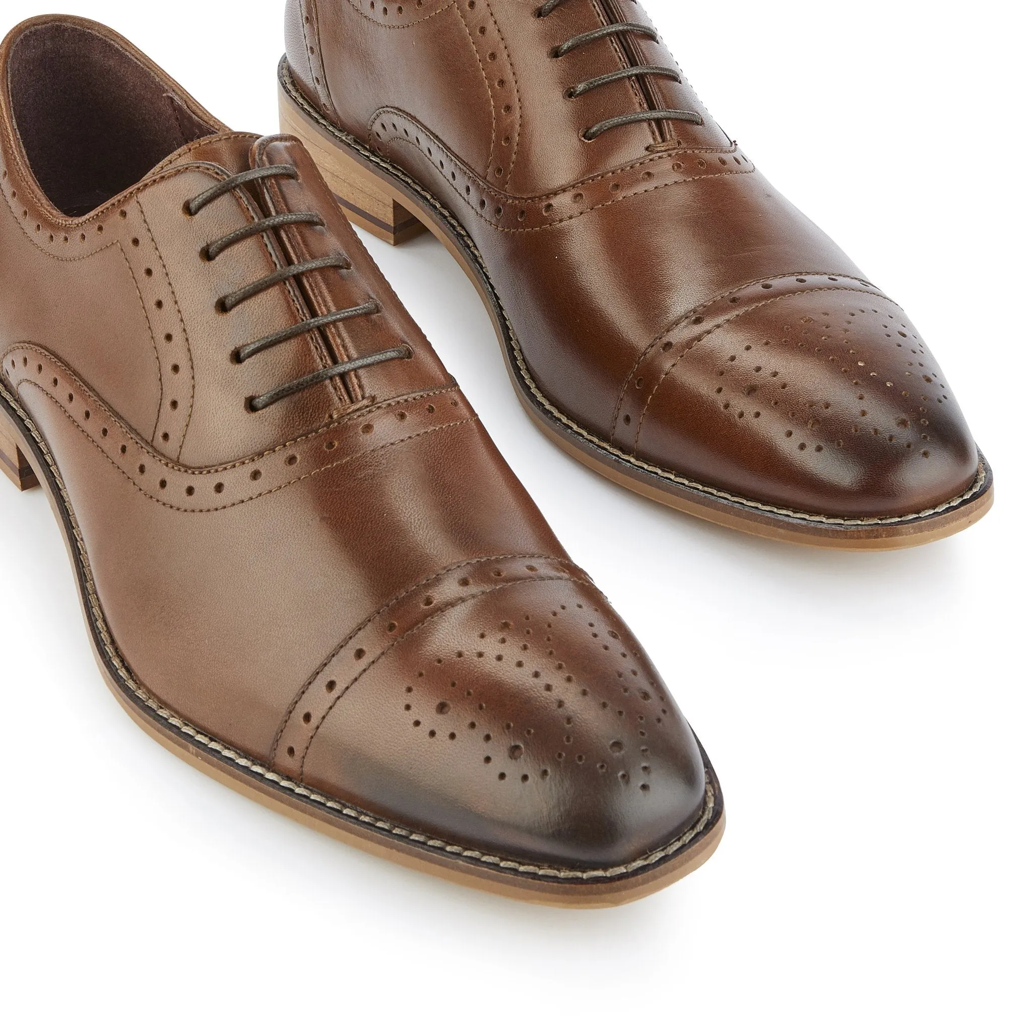 Mens Arthur Oxford Shoes In Chestnut With Brogue Detail