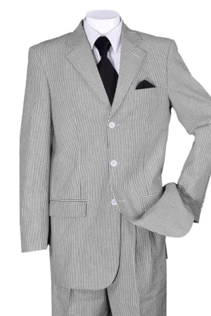 Men's Classic Fit Seersucker 3-Button Suit in Black | Fortino Landi