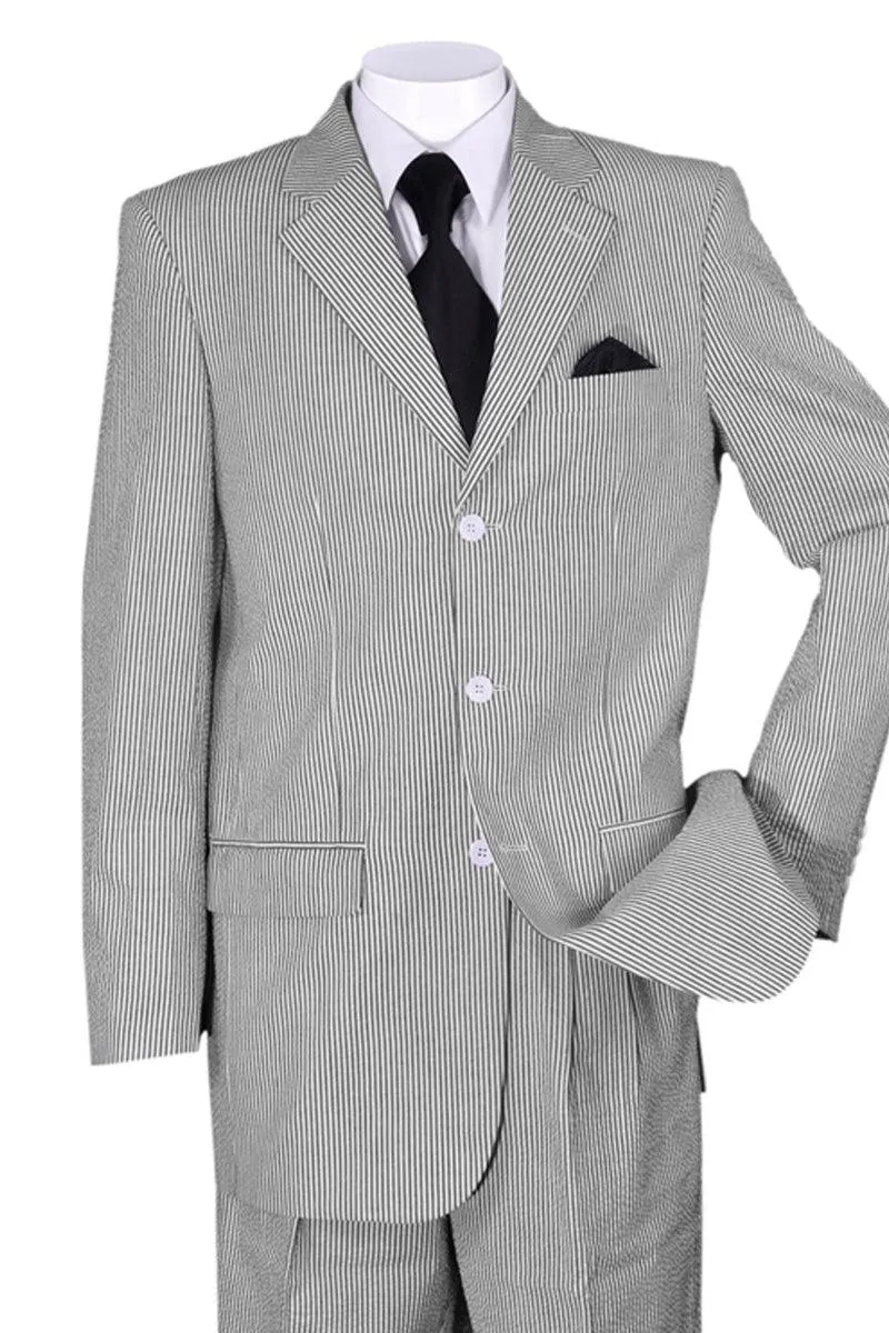 Men's Classic Fit Seersucker 3-Button Suit in Black | Fortino Landi