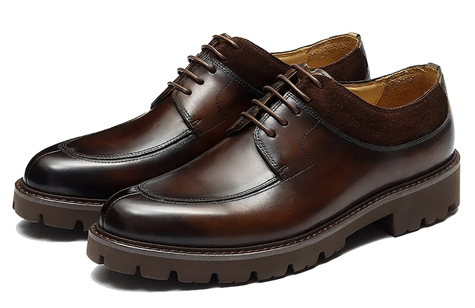Men's  Genuine Leather Tuxedo Derby Thick Sole Shoes
