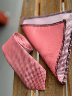 Men’s Oxford Weave Slim Tie Formal Neckwear- Coral Pink