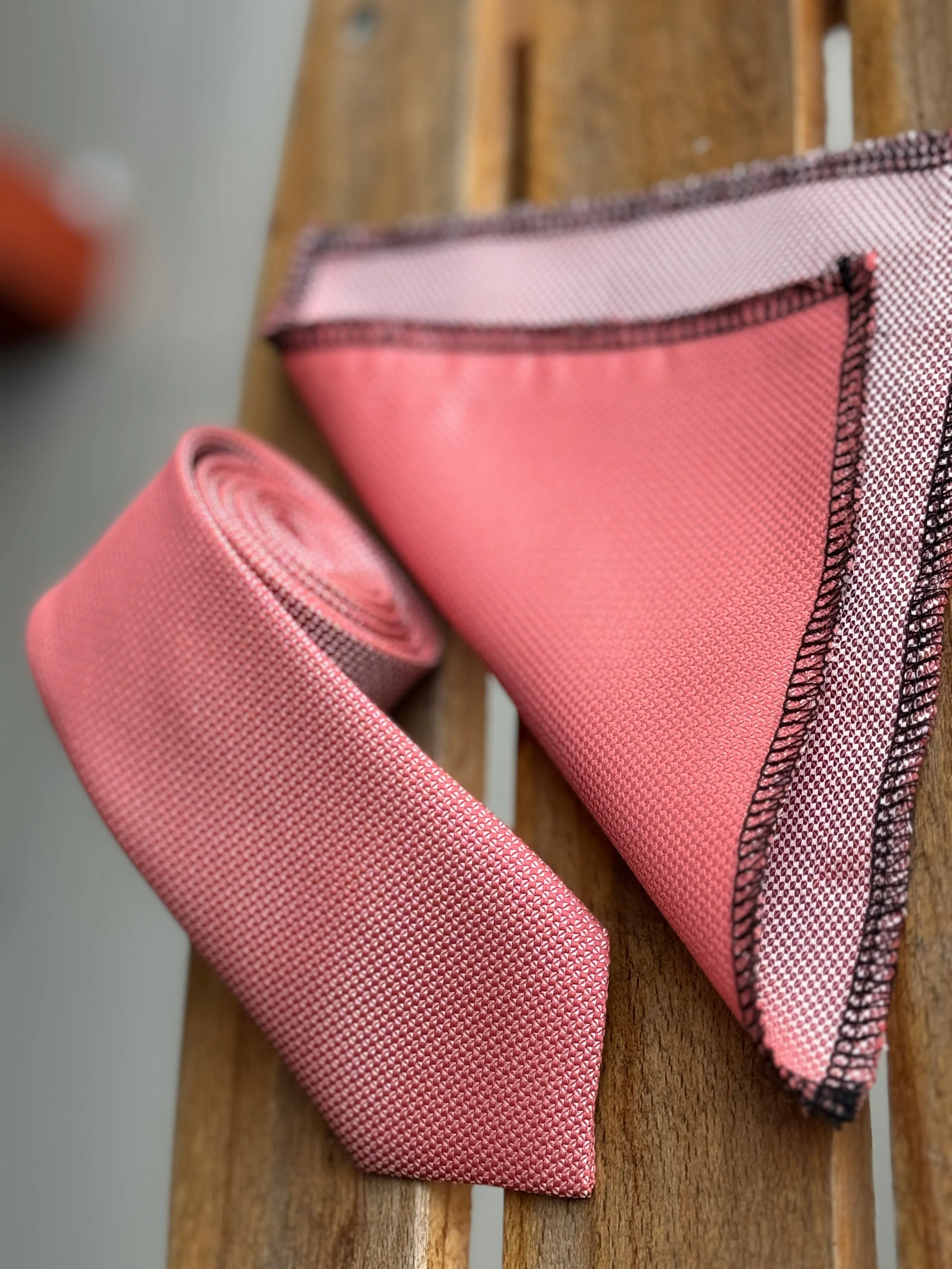 Men’s Oxford Weave Slim Tie Formal Neckwear- Coral Pink