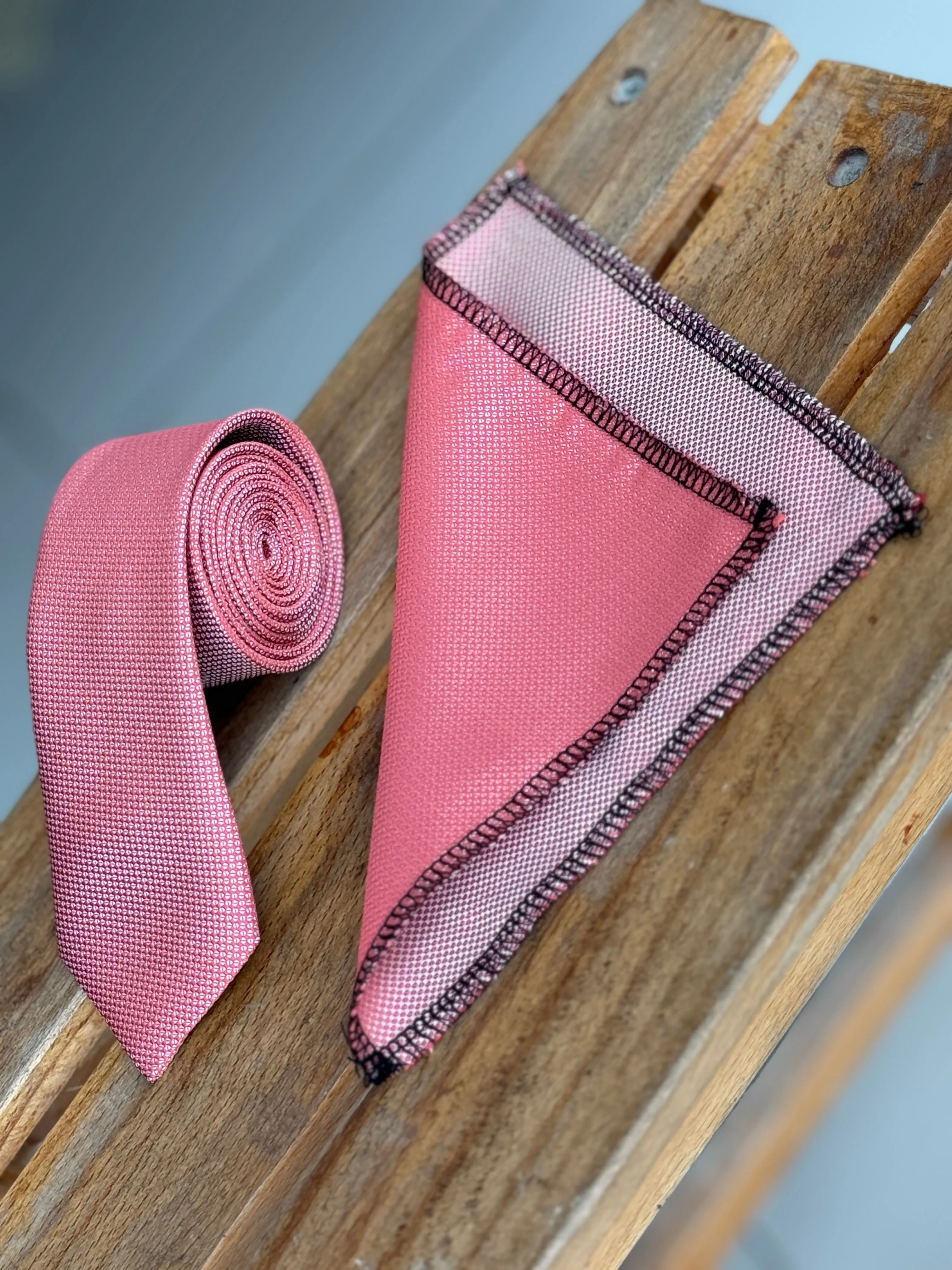 Men’s Oxford Weave Slim Tie Formal Neckwear- Coral Pink