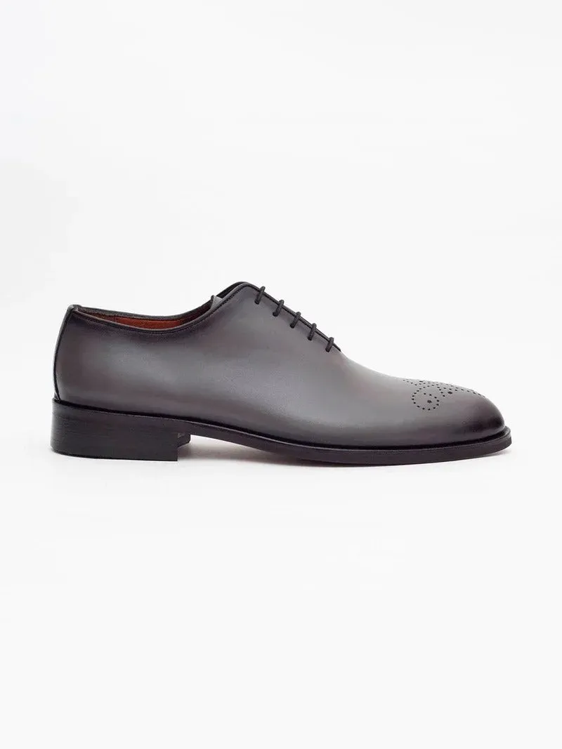 Men's Whole Cut Gray Leather Oxford Dress Shoes